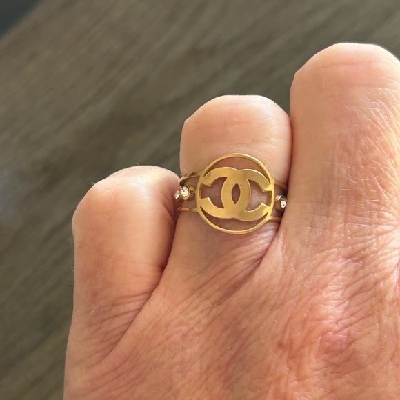 Gold Adjustable Ring With Rhinestone Accents - Picture 7 of 8